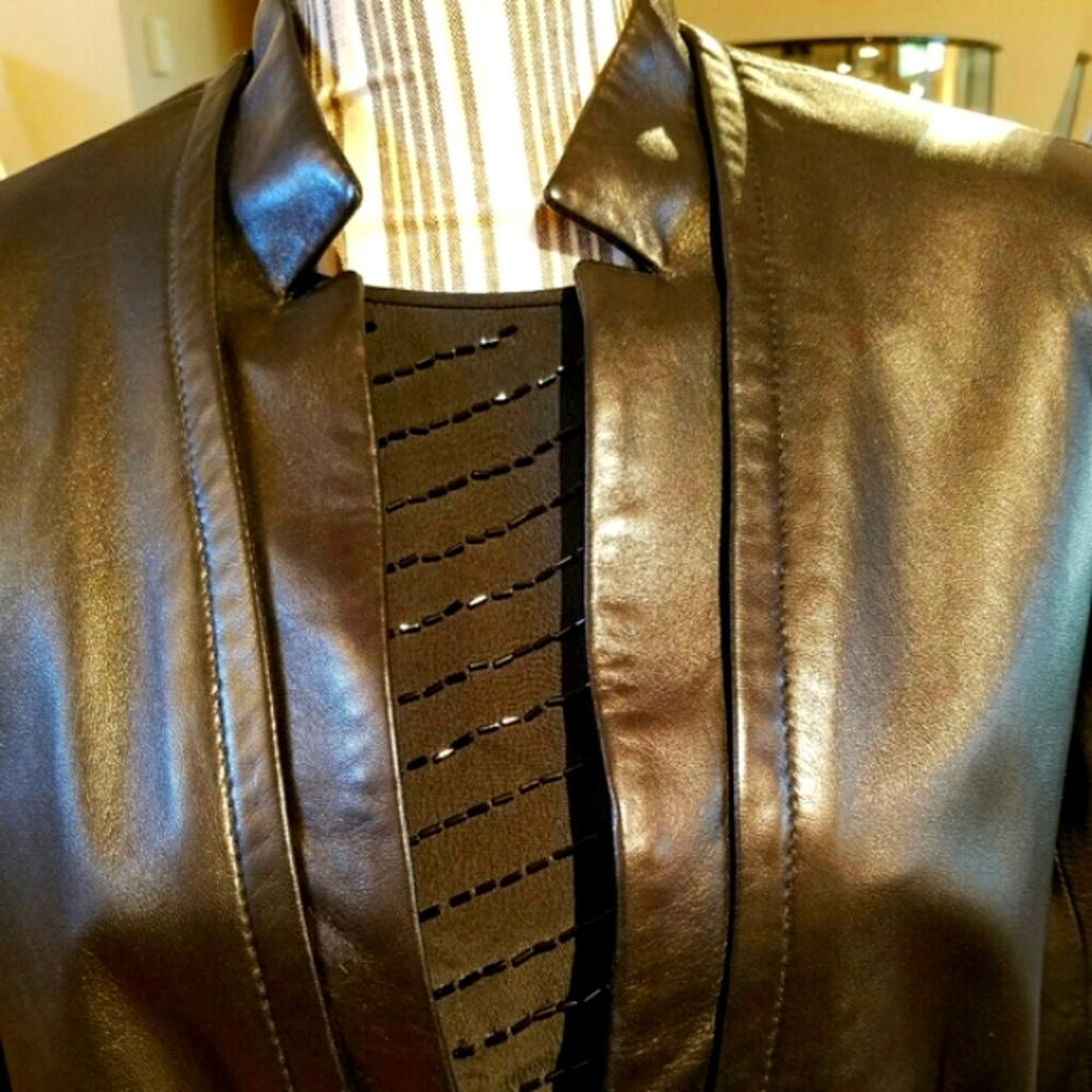 Calvin Klein Supple Black Leather Jacket Blazer with Pockets - Picture 7 of 8